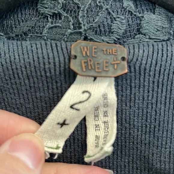 WE THE FREE Free People Navy Blue Military Lace detail Crop Jacket size 2 - Picture 6 of 16